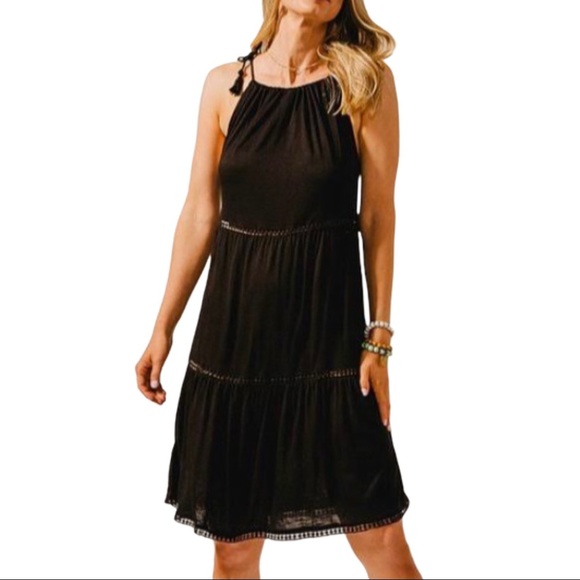 Elegant Black Halter Swim Dress - Picture 1 of 11